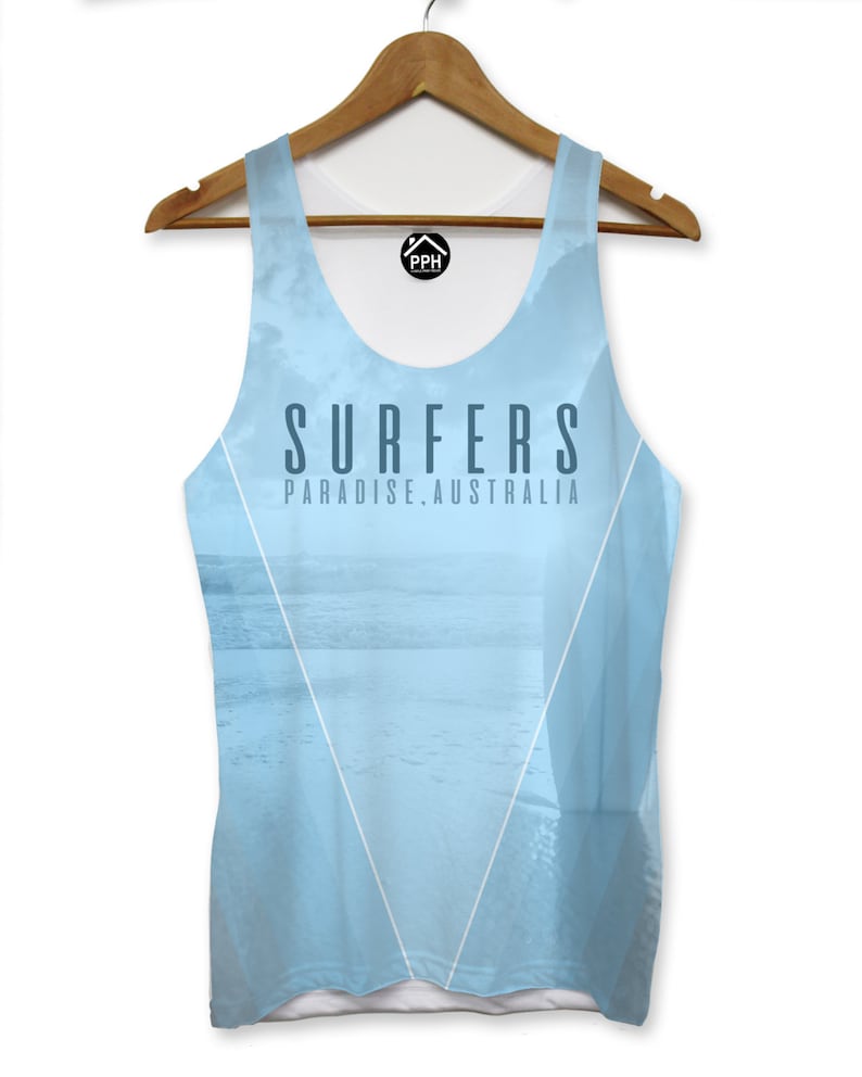 Surfers Paradise Australia Vest Print Men Gold Coast Singlet Sleeveless Tank PP110