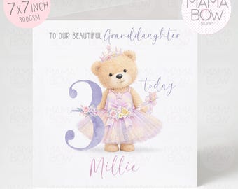 Personalised Ballerina Teddy Birthday Card: Custom Name, Age, Relation (7x7 Inch)