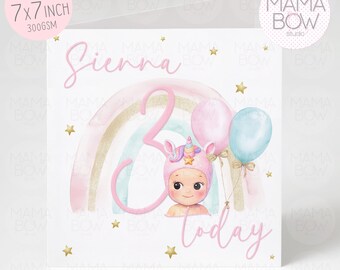 Personalised Sonny Angel Unicorn Birthday Card | Custom Name, Age 1 2 3 4 5 6 7 8 9 10 11 | (7x7 Inch)