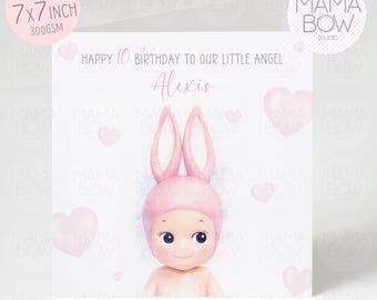 Personalised Watercolour Bunny Birthday Card: Custom Name, Age (7x7 Inch)