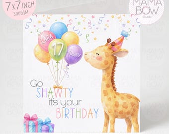 Personalised Giraffe Birthday Card: 7x7 Inch Greeting Card with Any Age Name