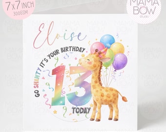 Personalised Go Shawty Giraffe Birthday Card: 7x7 Inch Greeting Card with Any Age Name