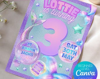 Sjabloon verjaardagsuitnodiging zeemeermin: Under the Sea-feestuitnodiging (digitale download)