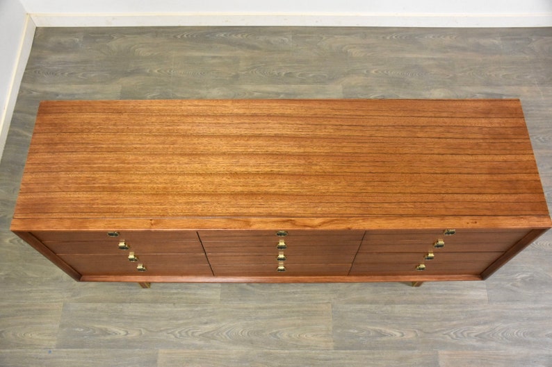 Refinished Zebra Wood and Brass Dresser image 4