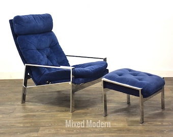 Blue Chrome Lounge Chair and Ottoman