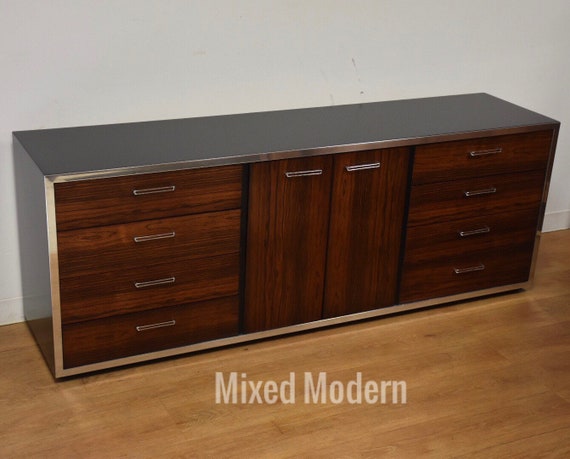 Milo Baughman Rosewood And Chrome Dresser Etsy