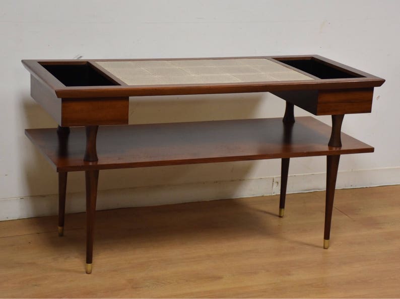 Walnut and Tile Sofa Console Table image 1