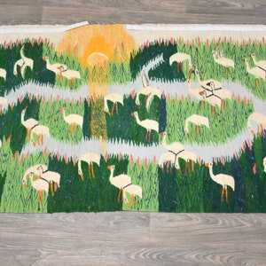 Snowy Egret Handmade Swedish Flat Weave Kilim Rug image 8