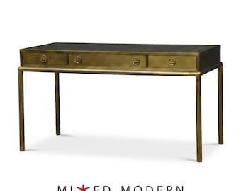 1970s Mastercraft Brass and Leather Top Desk