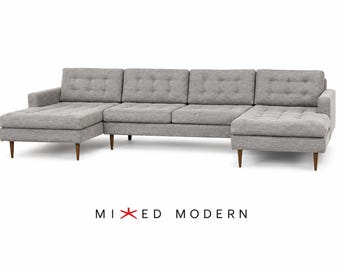 Large 140” Modern Grey Sectional Sofa
