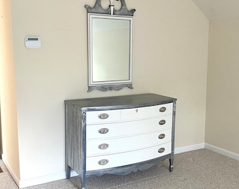 Grey and White Dresser and Mirror