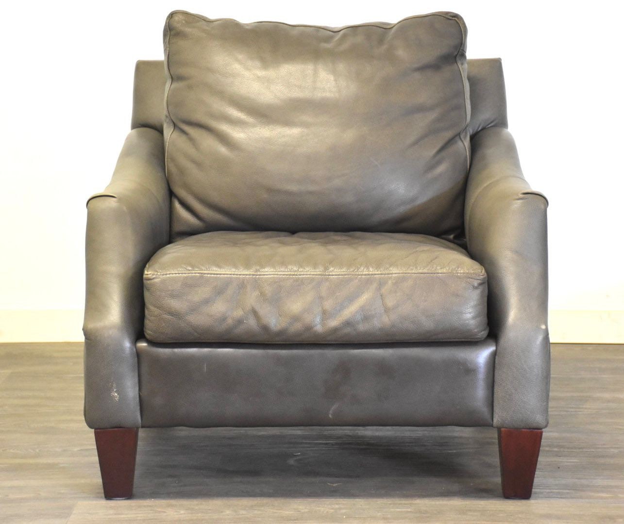 Grey Leather Lounge Chair With Ottoman Etsy