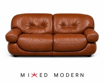 Brown Leather Sapporo Loveseat Sofa by Mario Marenco