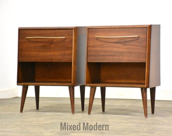 Refinished Walnut Mid Century Nightstands by Baker - A Pair
