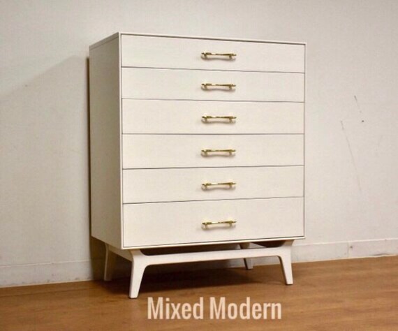 White Lacquer And Brass Dresser By Rway Etsy