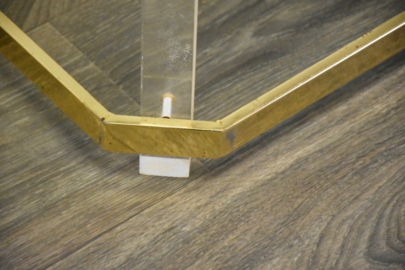 Brass Lucite and Glass Coffee Table image 6