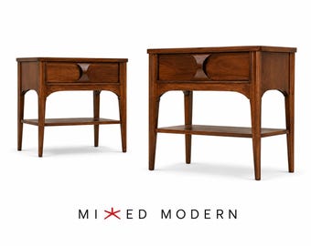 Refinished Walnut and Rosewood King Nightstands by Kent Coffey Perspecta - A Pair