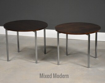 Florence Knoll Round Walnut End Table - A Pair