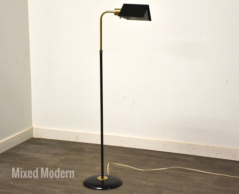Black & Brass MCM Floor Lamp image 1