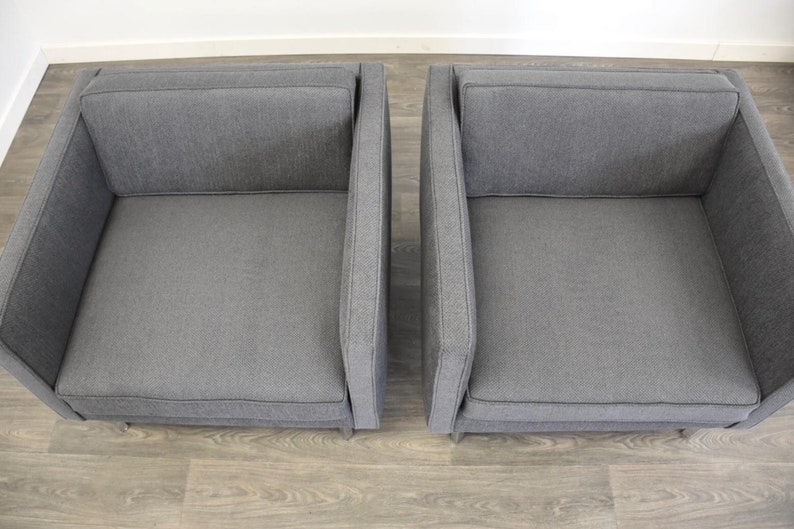 Grey & Chrome Vintage Cube Lounge Chairs a Pair image 2