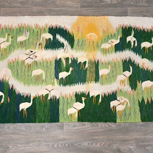 Snowy Egret Handmade Swedish Flat Weave Kilim Rug image 1