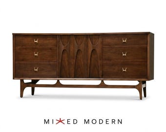 Refinished Broyhill Brasilia 66” Walnut Dresser Credenza