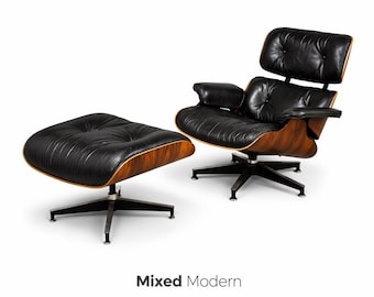 Eames Rosewood Black Leather Lounge Chair and Ottoman
