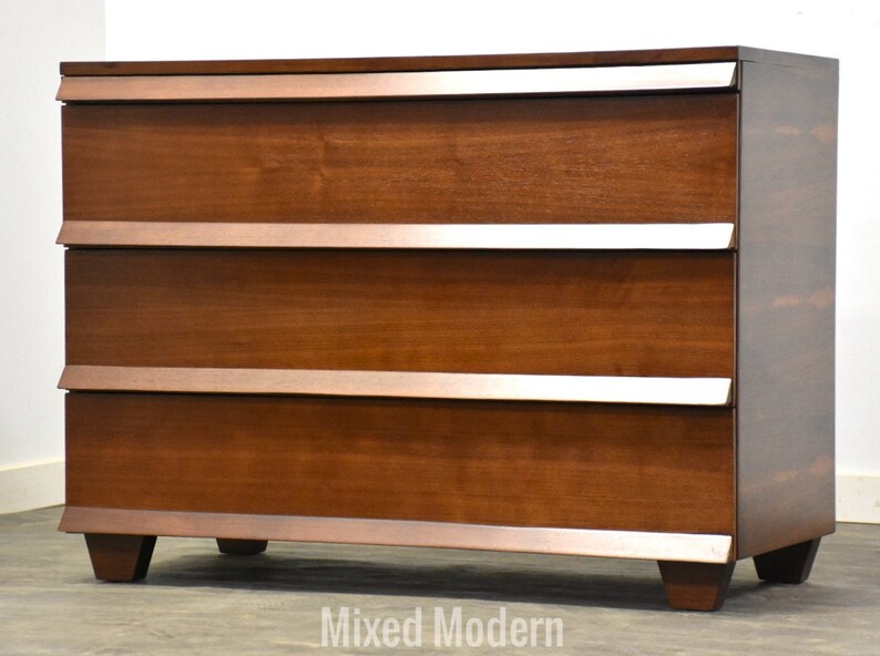 Refinished Walnut Mid Century Dresser Chest image 1