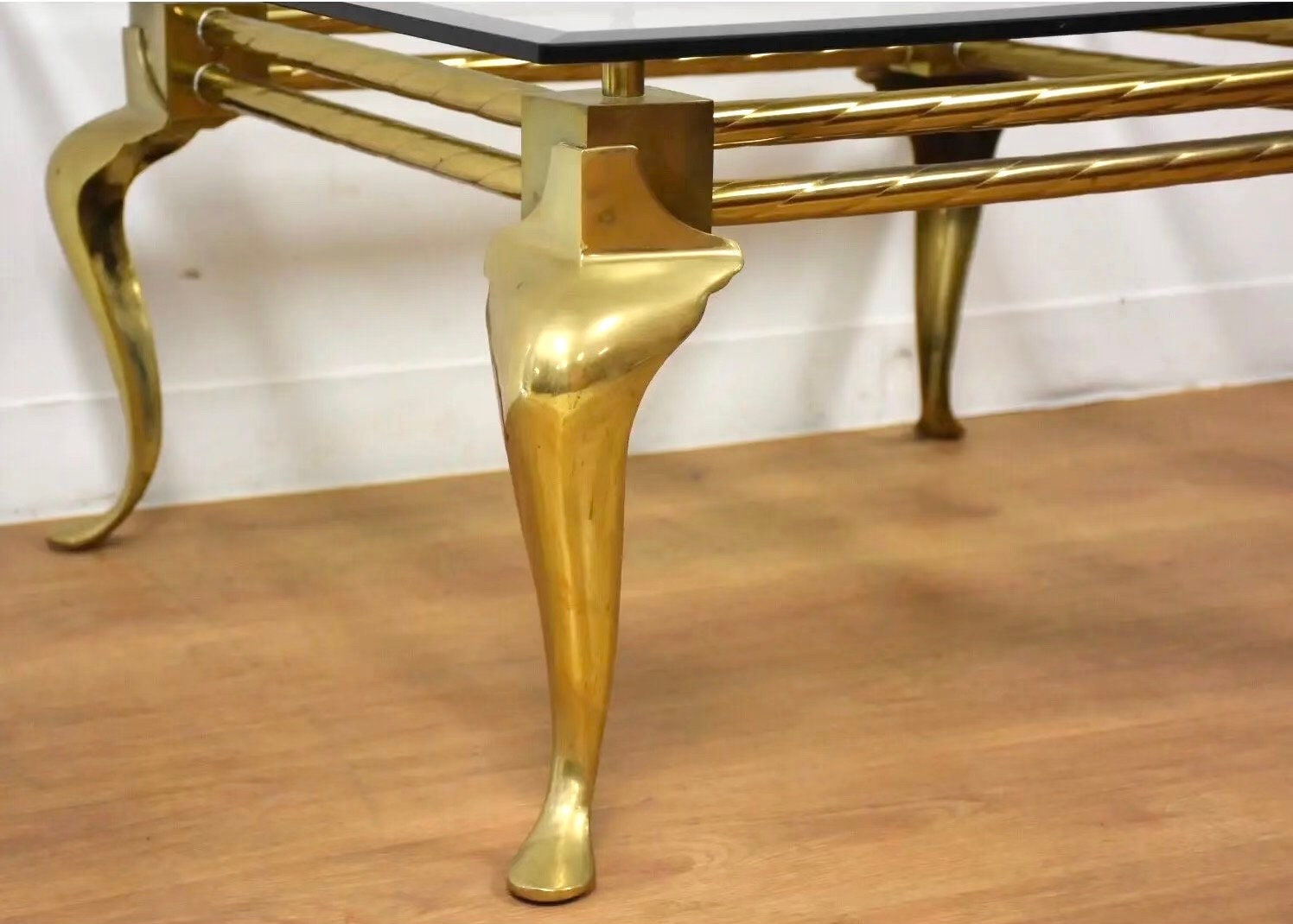 Square brass and glass coffee table discount