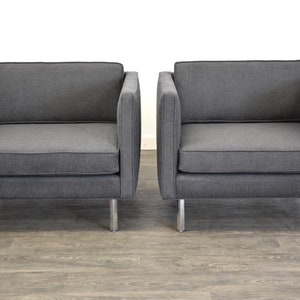 Grey & Chrome Vintage Cube Lounge Chairs a Pair image 3