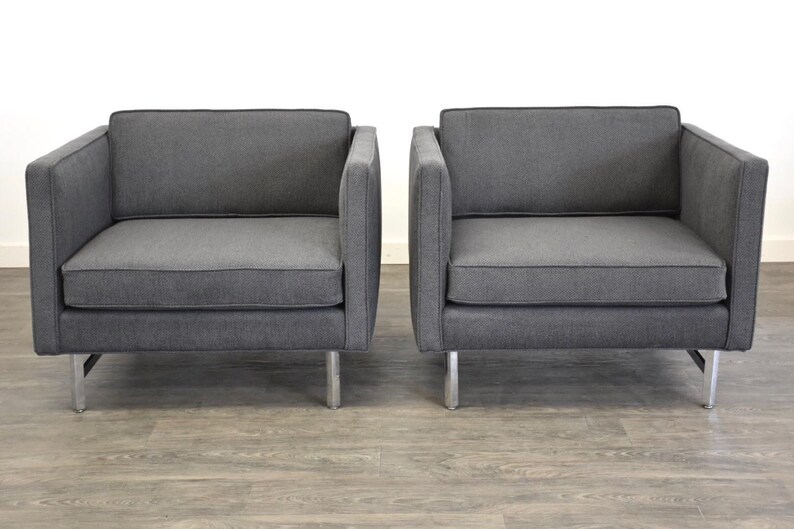 Grey & Chrome Vintage Cube Lounge Chairs a Pair image 3