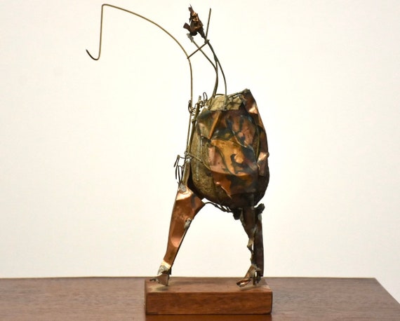 1890s Belle Époque Bronze Sculpture of a Young Fisherman  Brutalist Bronze Copper Fisherman Sculpture main image 1