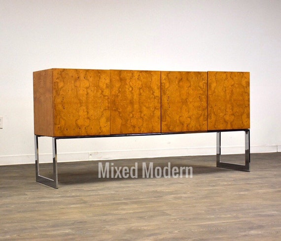 Milo Baughman For Thayer Coggin Burl And Chrome Credenza Etsy