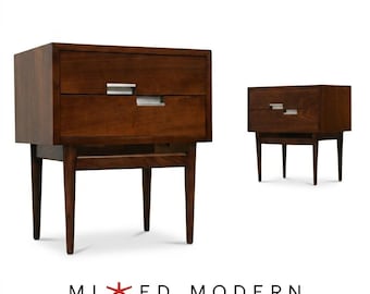 Refinished American of Martinsville Walnut and Aluminum Nightstands - A Pair