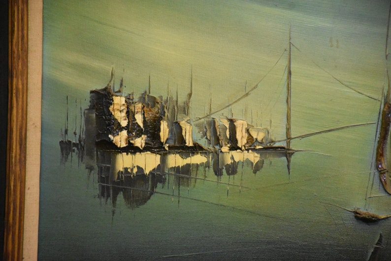 Oil on Canvas Painting Shipyard Scene Signed Ivan image 4