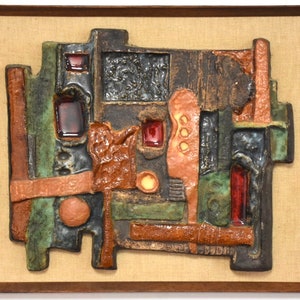 Mid Century Brutalist Ceramic Plaque image 1