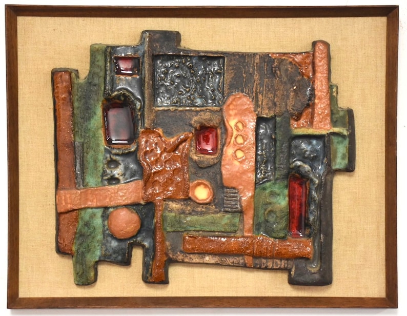 Mid Century Brutalist Ceramic Plaque image 1