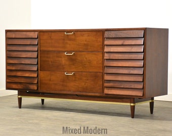 American of Martinsville Walnut Long Dresser