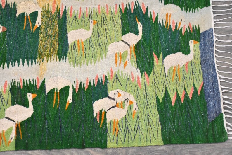 Snowy Egret Handmade Swedish Flat Weave Kilim Rug image 5