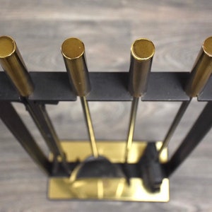 Modernist Iron and Brass Fireplace Tool Set image 3