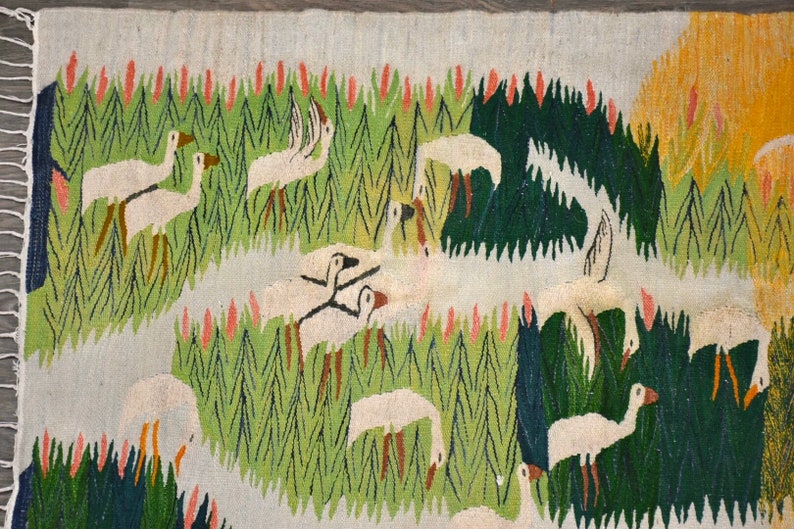 Snowy Egret Handmade Swedish Flat Weave Kilim Rug image 2