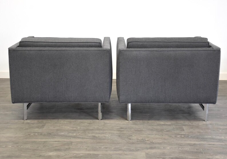 Grey & Chrome Vintage Cube Lounge Chairs a Pair image 5