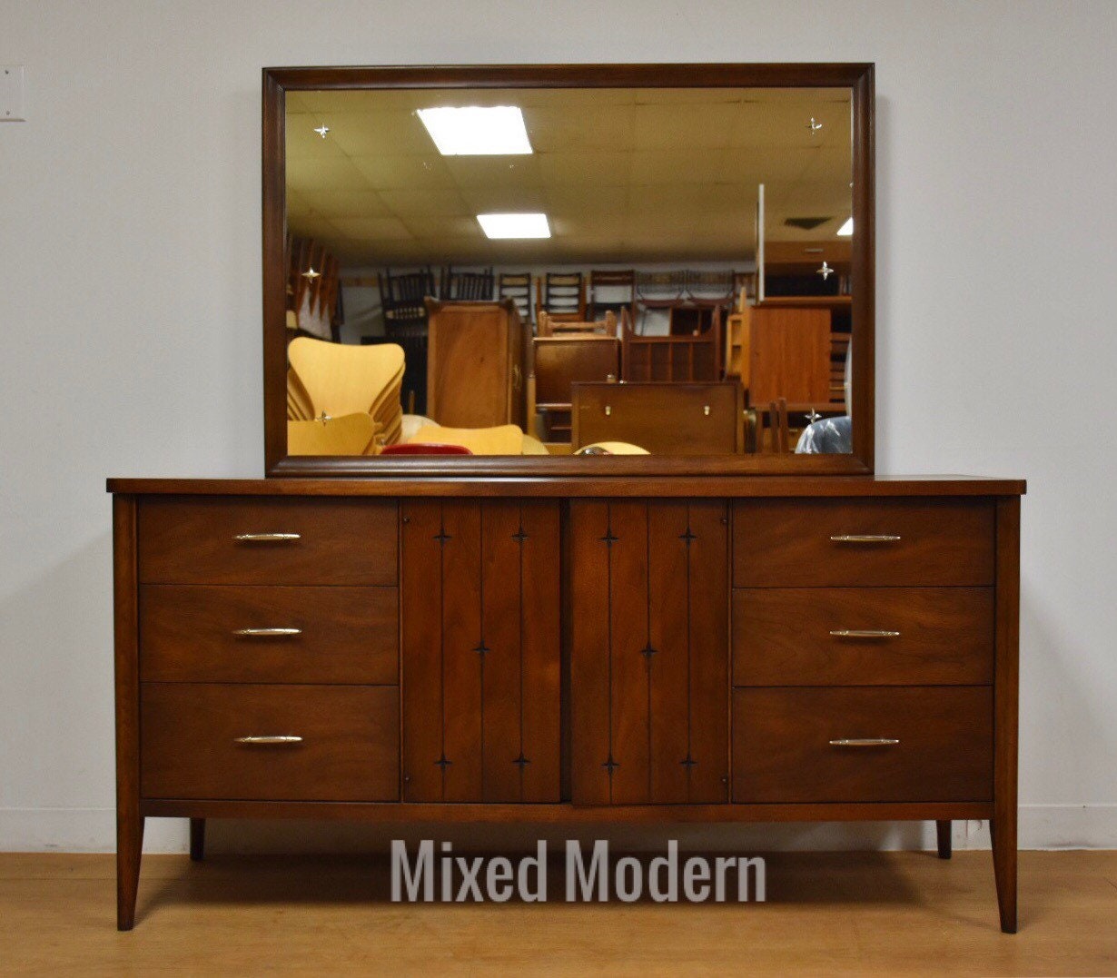 Broyhill Saga Walnut Dresser And Mirror Etsy