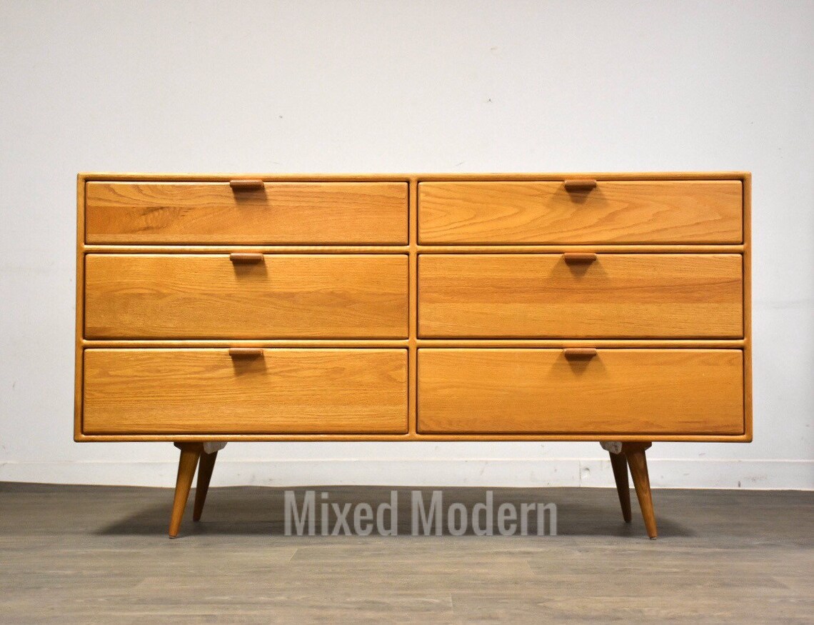 Solid Oak Mid Century Style Dresser Etsy
