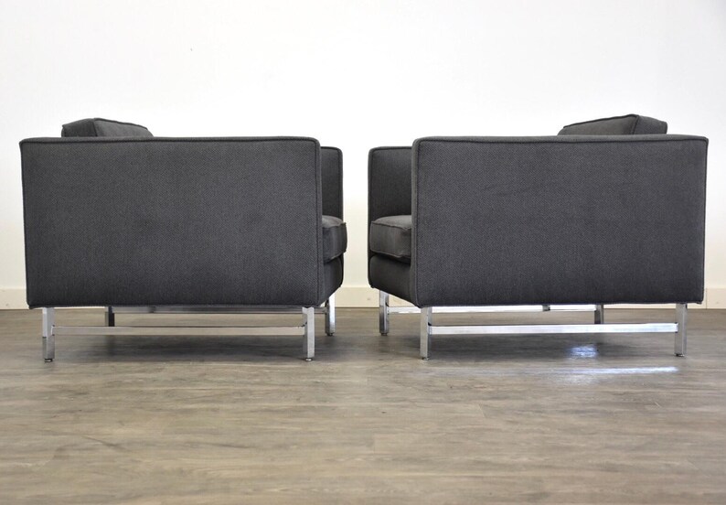 Grey & Chrome Vintage Cube Lounge Chairs a Pair image 6