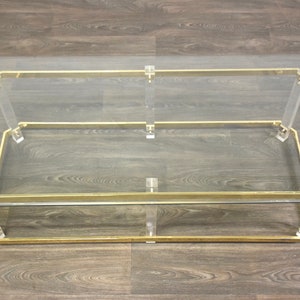 Brass Lucite and Glass Coffee Table image 2