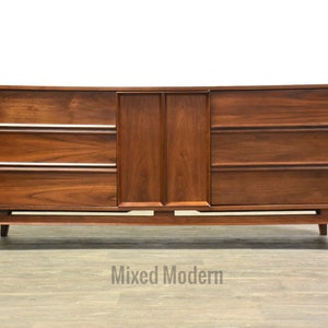 Walnut Mid Century Modern Long Dresser image 1