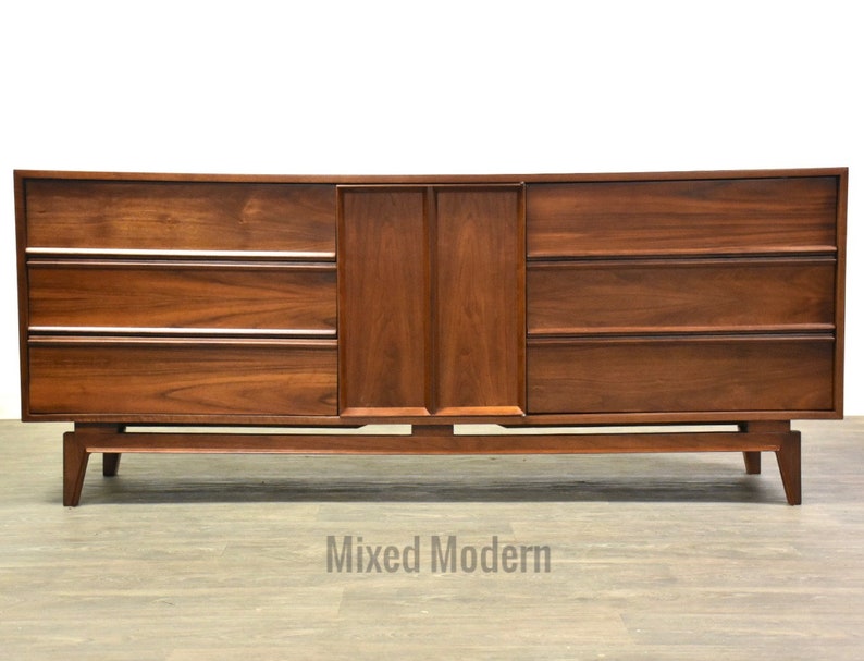 Walnut Mid Century Modern Long Dresser image 1