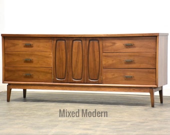 Walnut Mid Century Long Dresser