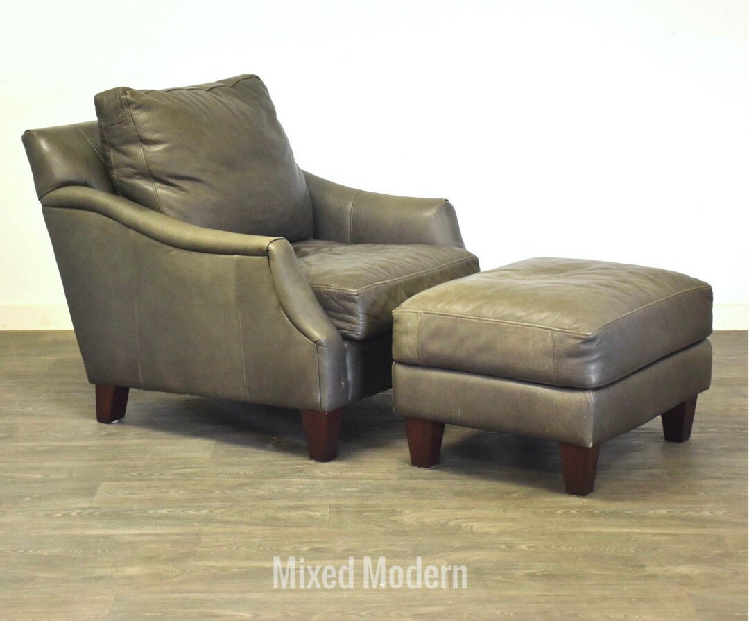 Grey Leather Lounge Chair With Ottoman Etsy